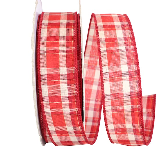 JAM Paper 1.5" x 50yd. Wired Plaid Ribbon